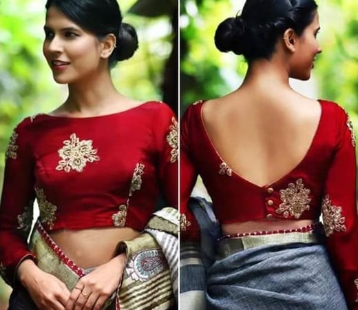 Cocktail saree blous  Low neck blouse designs, Blouse neck designs, Unique  blouse designs
