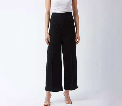 Black Solid Pinktucks Culottes