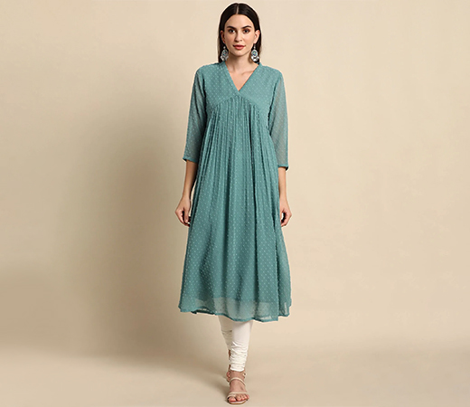 Janasya Green Poly Chiffon Kurta