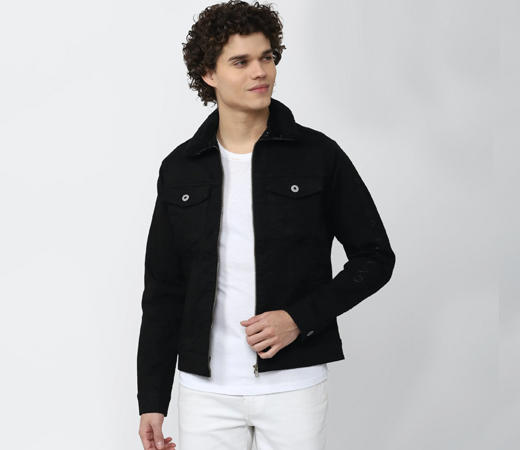 Peter England Men Black Solid Casual Jacket