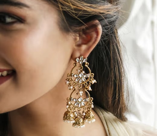 Ethnic Traditional Wedding Gold Kundan Drop Earrings For Women(OSXXIPDJE15)