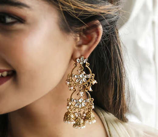 Ethnic Traditional Wedding Gold Kundan Drop Earrings For Women(OSXXIPDJE15)