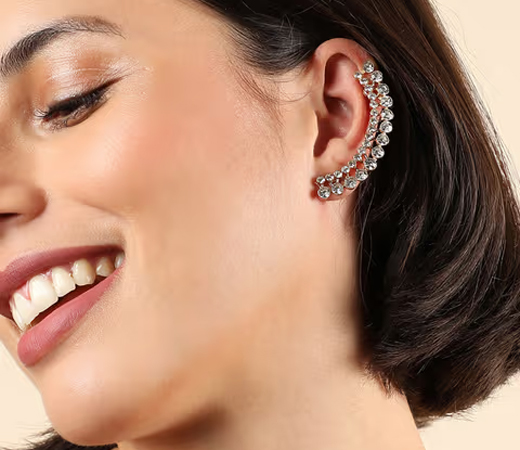 White Gold Plated Contemporary Ear Cuff Earrings
