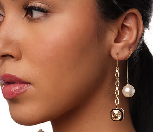 Bougie Crystal and Pearl Threader Earrings In 18Kt Gold Plated