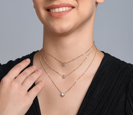 Stylish Gold Plated CZ stone studded Star Heart 3 Layered Necklace for Women