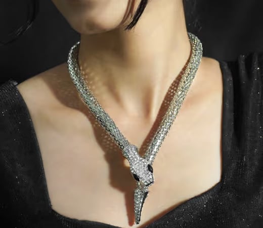 Silver Rhodium Plated Elegant American Diamonds Snake Choker Necklace