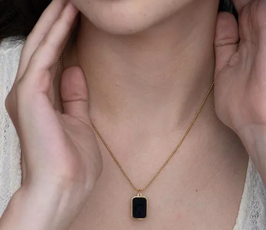 18K Gold Plated Black Onyx Necklace for Women