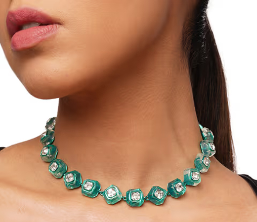 B-dazzle Infinity Cut Green Crystal Collar Necklace In Colored Plating