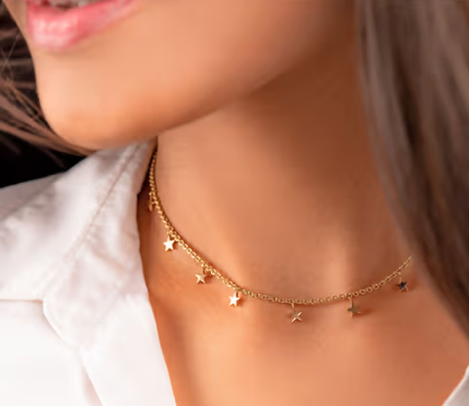 Star Gold Collar Chain Necklace in 14KT Yellow Gold