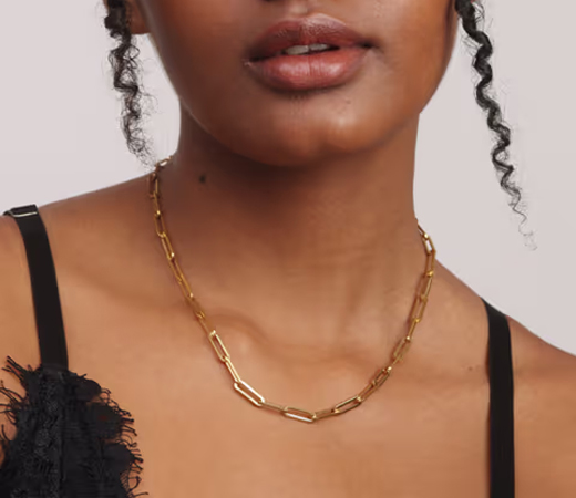 18K Gold Plated Medium Paperclip Chain Necklace for Women