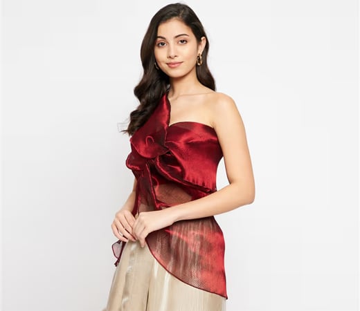 Pleated Top with Front Detailing-Maroon