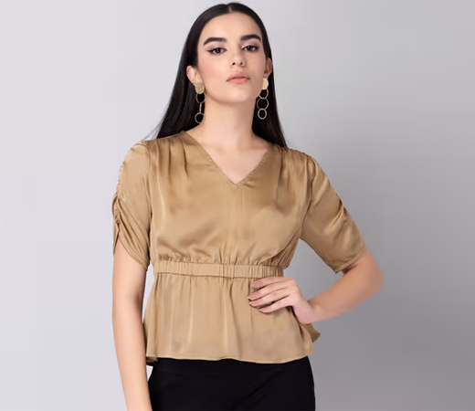 Beige Textured Peplum Top