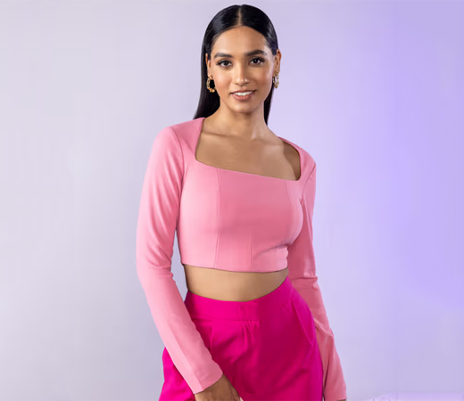 Salmon Pink Square Neck Crop Top