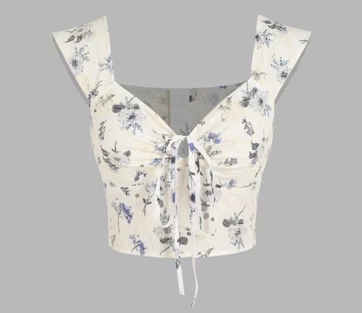 Floral Zipper Knotted Crop Top