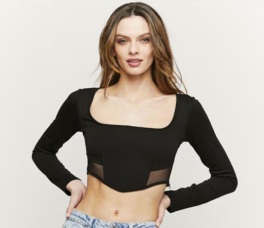 Black Mesh Detail Cropped Top