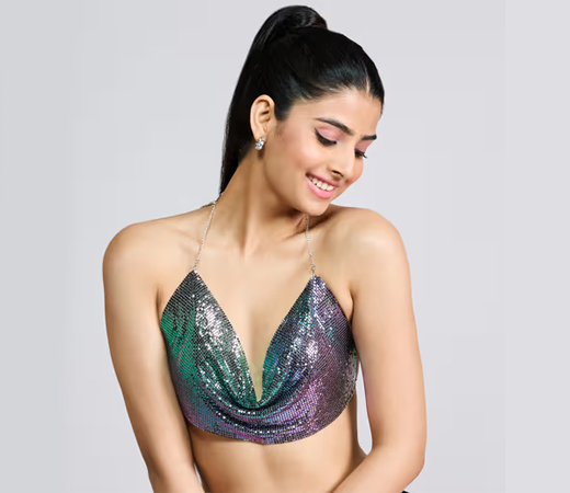 Multi-Color Cowl Neck Backless Party Crop Top