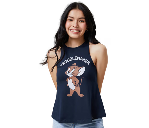 Blue Official Tom And Jerry Troublemaker Tank Tops For Women