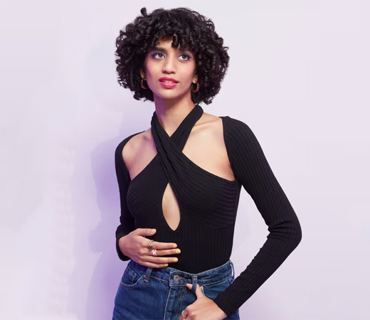 Black Halter Neck Fitted Bodysuit