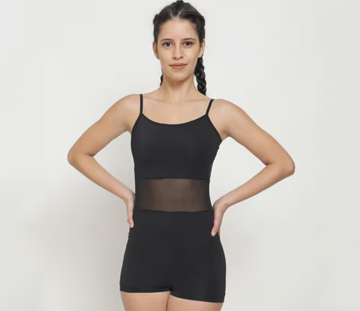 Black Camisole Mesh Panel One-piece Bodysui