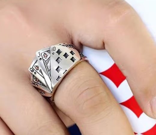 Silver Texas Poker Stainless Steel Fashion Ring