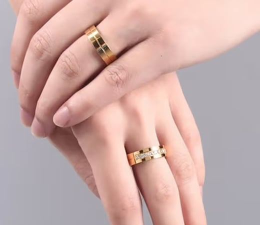 Pack Of 2 Gold-Plated CZ Studded Finger Rings