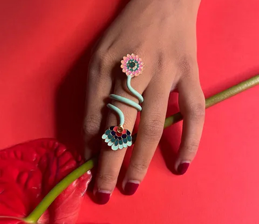 Flower Wrap Enamel Ring