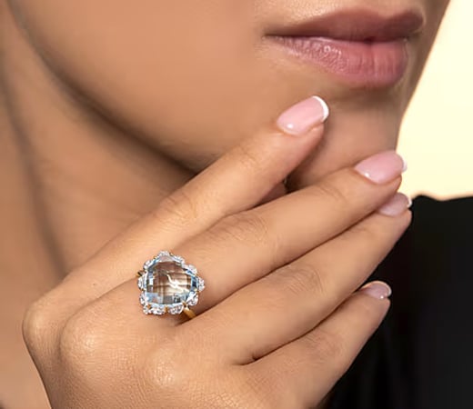 Blue Topaz and Diamond Heart Ring in 14Kt Yellow Gold