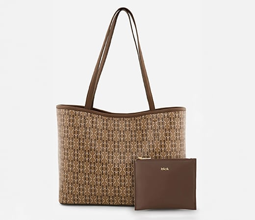 Blair Brown Monogram Design Tote Bag With Pouch
