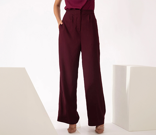 Work Wine Solid Wide Leg Pants