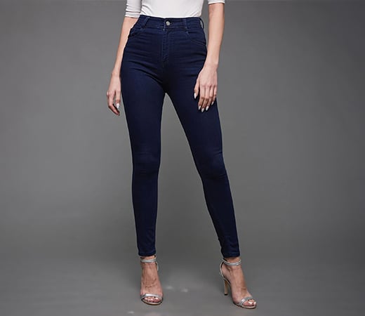 Women's Navy Blue Skinny Fit High Rise Clean Look Stretchable Denim Jeans