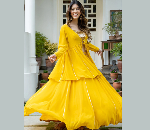 Yellow Georgette Three Piece (Set of 3)