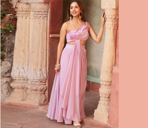 Lilac Draped Saree Gown with Stitched Blouse