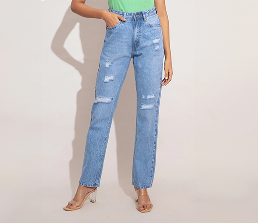 Ice Wash High Waist Ripped Denim