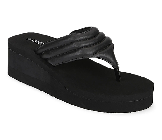 Black PU Wedge Heel Flip Flops