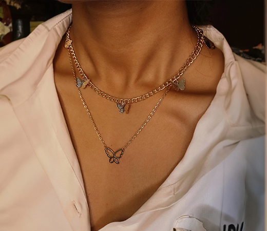 Butterfly Charms Gold Plated Layered Necklace