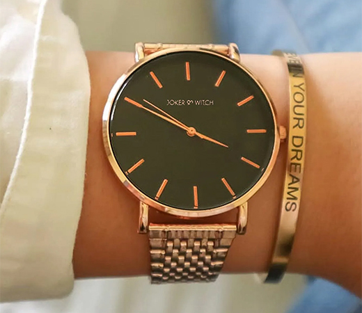 Joker & Witch Faith Black Stack Watch With Bracelet For Women (Pack of 2) (JWBS146)