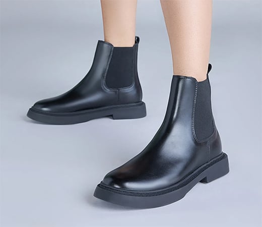Black Round Toe Ankle Length Chelsea Boots