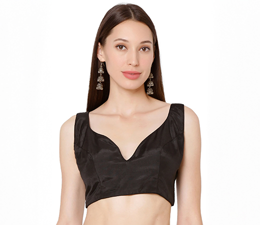 Women's Black Silk Solid Readymade Saree Blouse