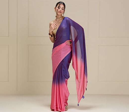 Purple Chiffon Ombre Embellished & Sequined Party Wear Saree & Unstitched Blouse