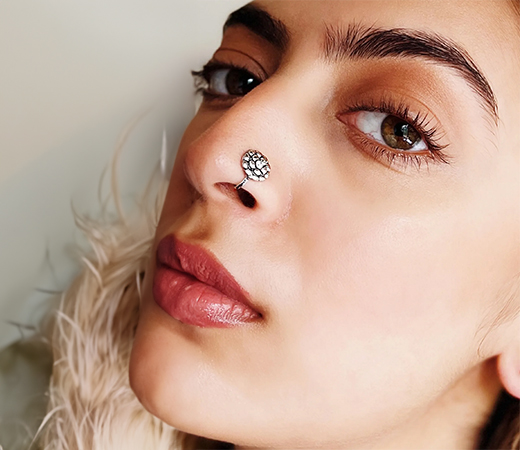 Oxidised Silver Flower Nose Ring