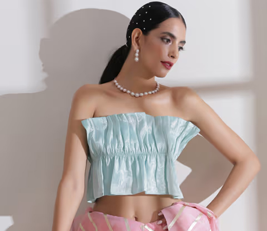 Blouse - Baby Blue Ruffled Blouse