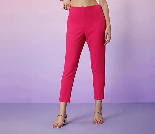 Women Solid Pink Pant