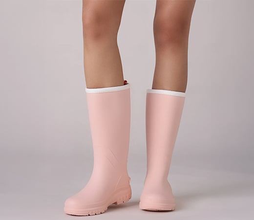 Light Pink Solid Round Toe High Rain Boots