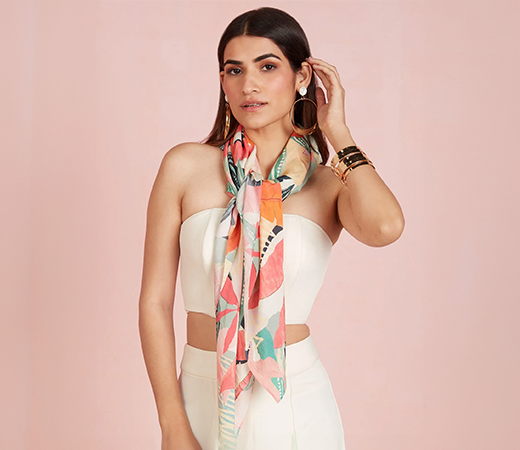 Multicolor Printed Tropical Floral Square Scarf