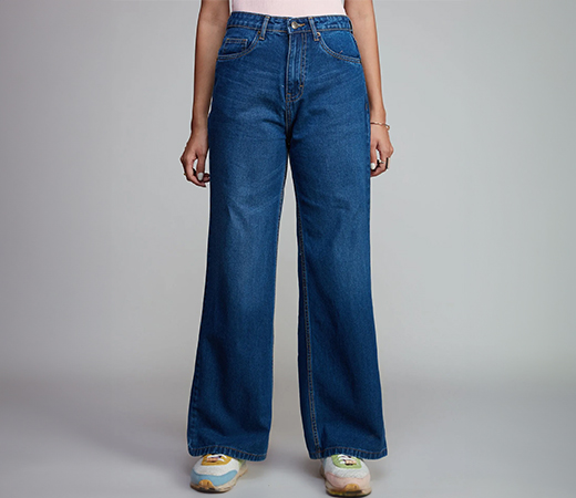 Blue High Waist Wide Leg Denim