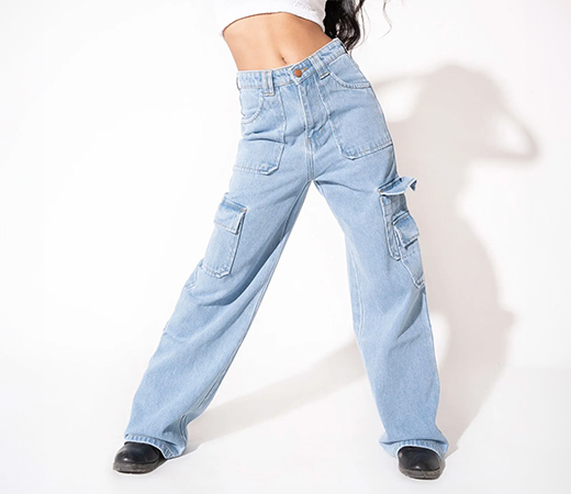 Off Duty Blue Boyfriend Cargo Wide Leg Denims