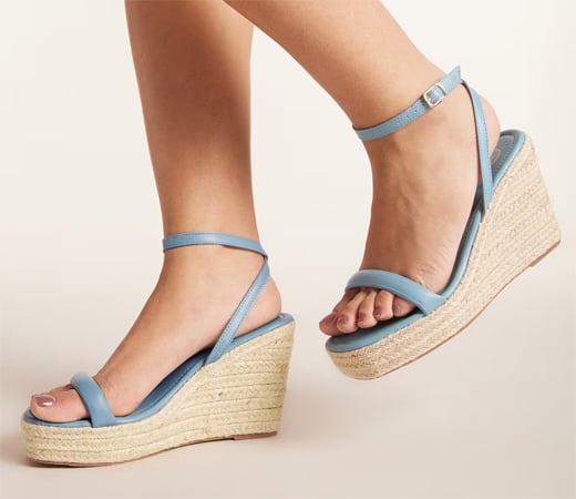 Blue Square Toe Padded Strap Wedges