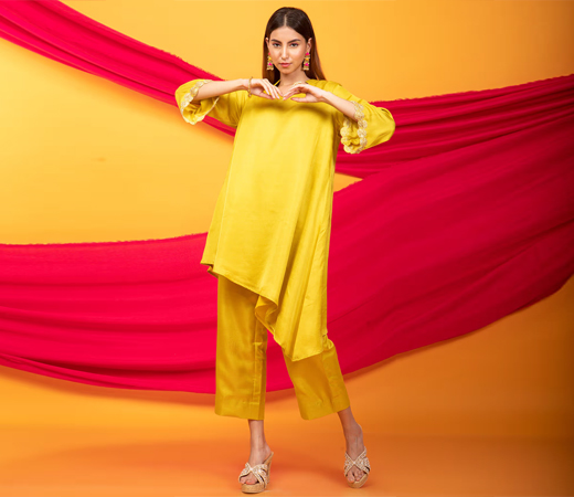 Nusrat Assymetrical Kurta & Pant Co-Ord Canary Yellow
