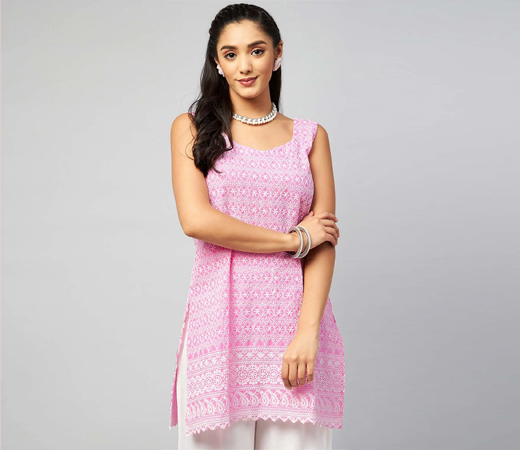 Pink Round Neckline Kurta
