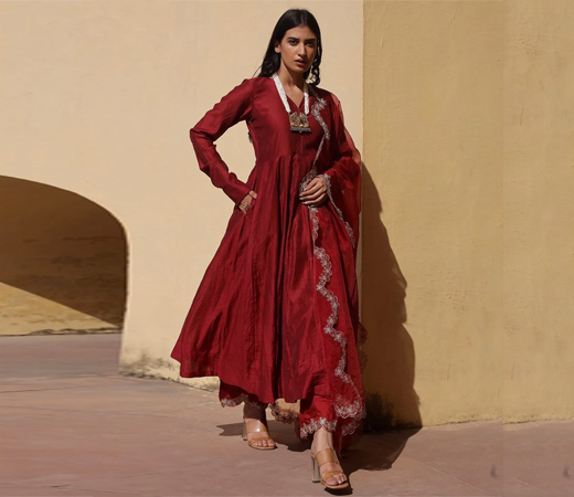 Maroon Zari Work Chanderi Anarkali